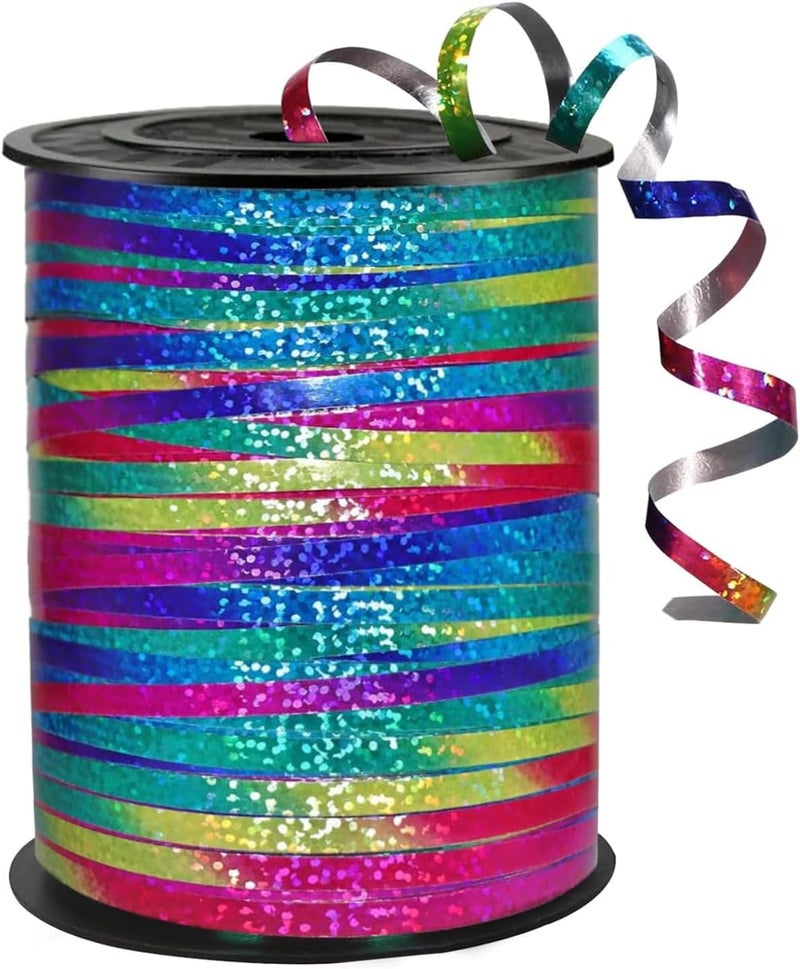 WFAUIBR 500 Yards Rainbow Color Ribbon - 5mm Width Curling Crimped Shiny Ribbon for Balloon String, Parties, Crafts, Gift Wrapping & Decoration - Image 1